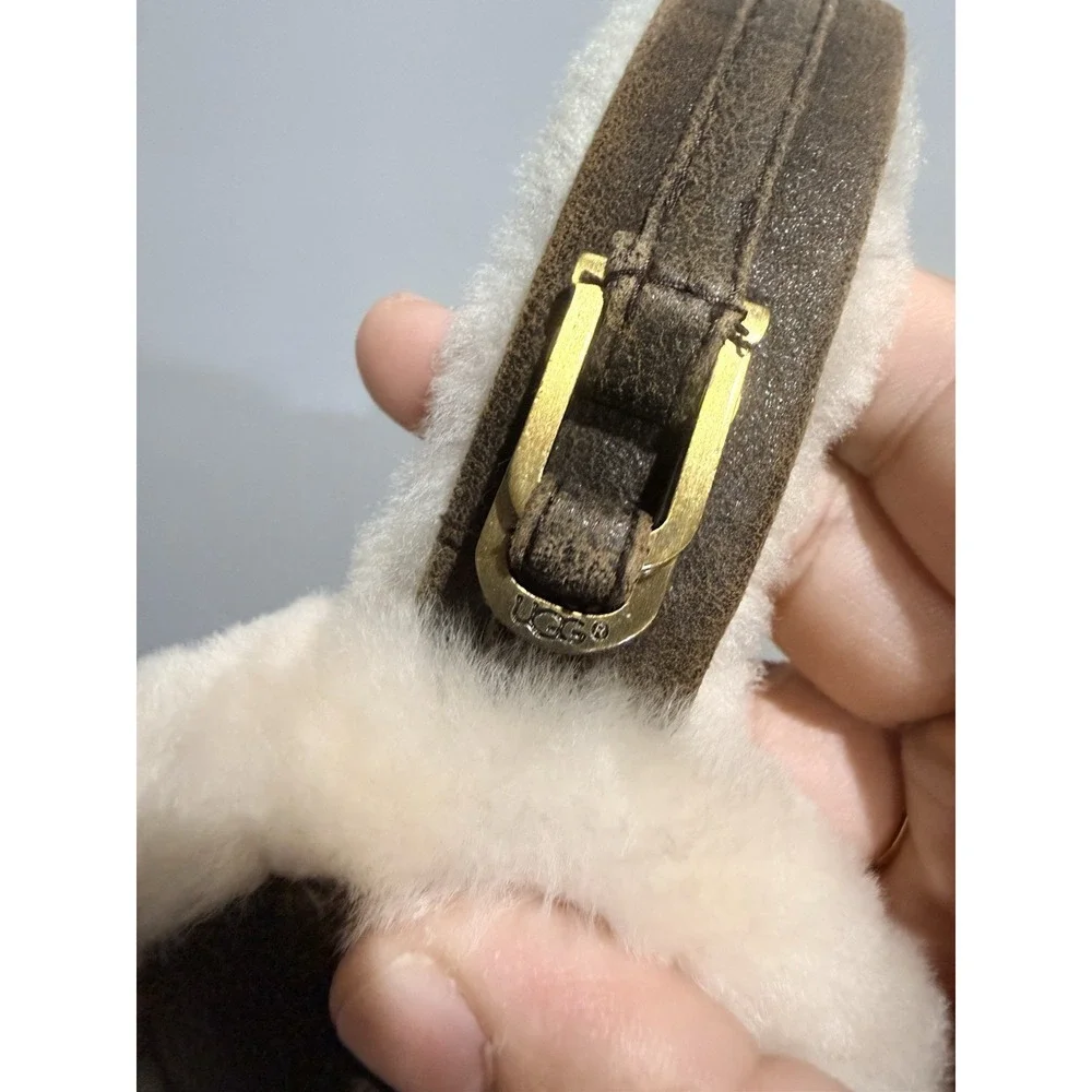 UGG Earmuffs Sheepskin Wool Foldable Winter Earflaps Mens Womens Buckle Brown L‎